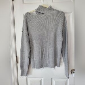 BOBI BLACK Los Angeles NWT Heather Gray Shoulder Cutout Turtleneck Sweater Sz M